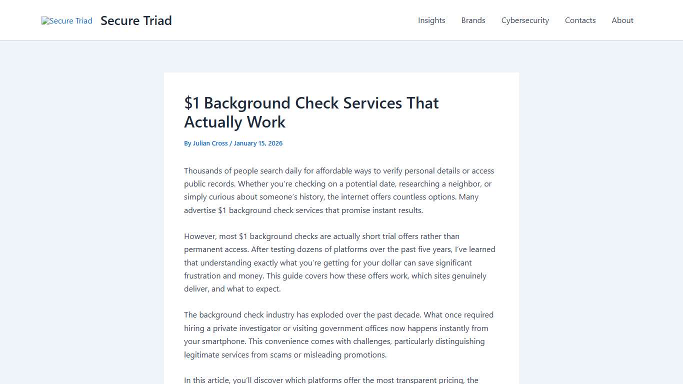 $1 Background Check Services: Complete 2026 Guide Secure Triad